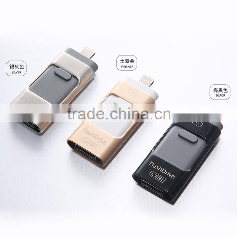 Metal pen drive 3 in 1 OTG pendrive 32gb64gb gold color