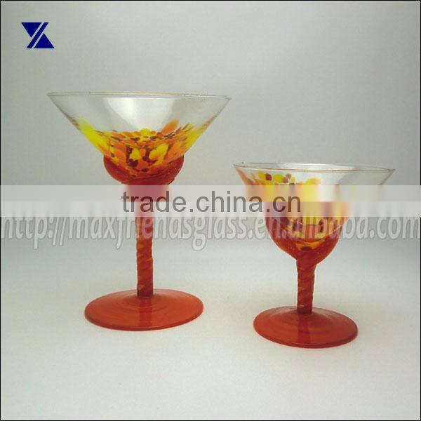 wine glass with red stem ,martini glass hand blown