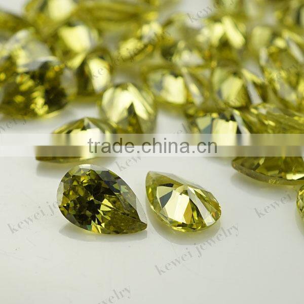 4*6 pear shape olive yellow cz stone designed for fashion jewelry