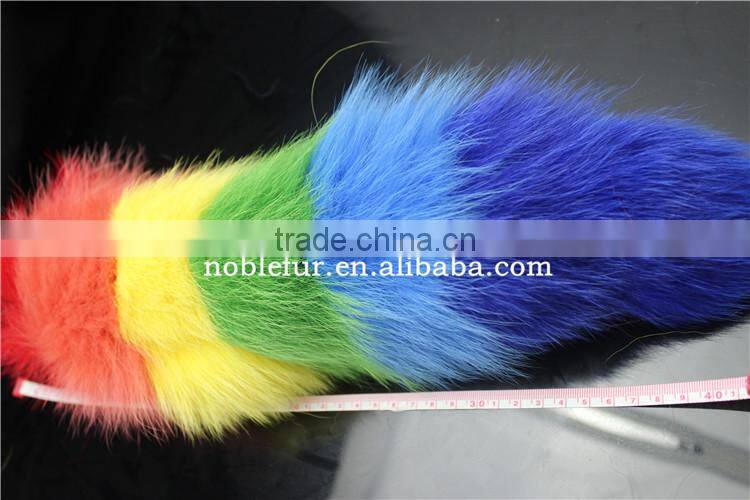 colorful fox fur keychains 100% real fox fur rehinstone tail bag pendants accessory