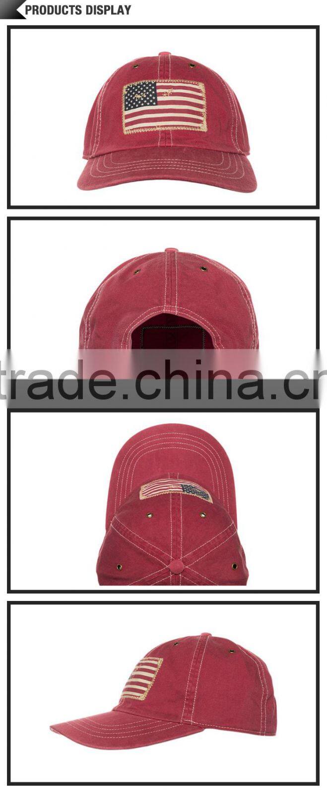 Red cotton American flag appliqued flat bill ethnic snapback hats