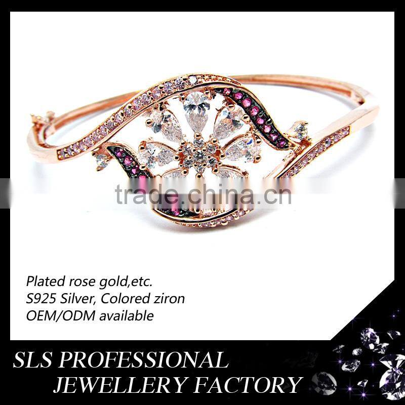Solid sterling silver bangles Big AAA grade of zircon micro paved bangles for female fashion bangles with rose gold platting