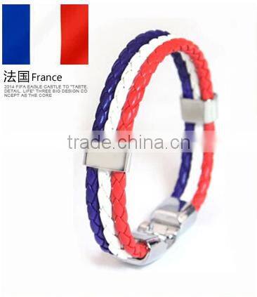 2016 Euro cup leather wrap nationall flag bracelet