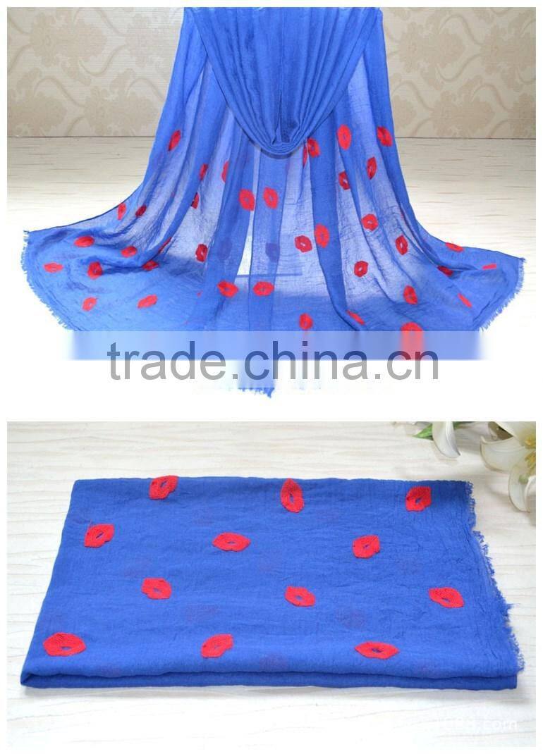 Fashion Ladies' Lip Three-dimensional Embroideried Cotton Scarf Plain Shawl