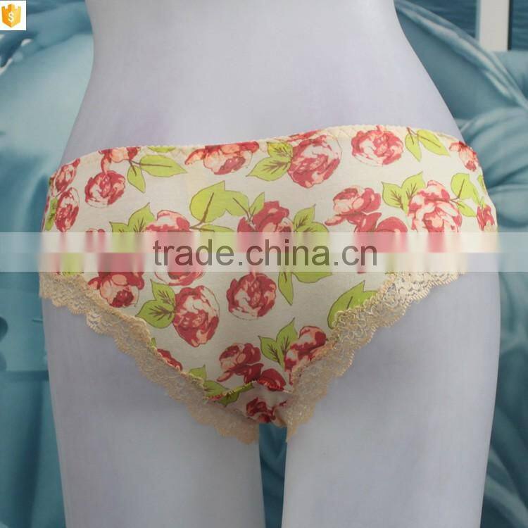 2016 hot cotton printed colorful flower lace brief panty