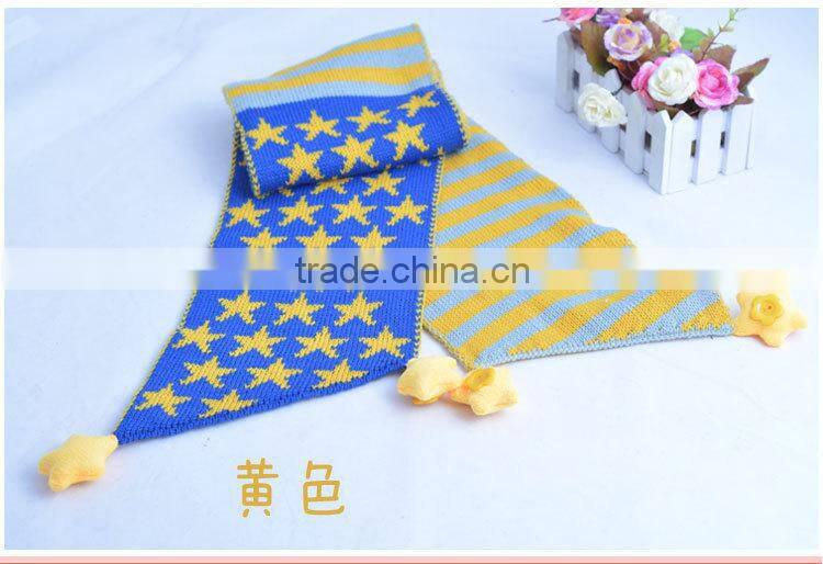 Wholesale Star and Striped Pom Pom Ball Tassel Winter Warm Keeping Acrylic Fashion Boys Girls Baby Knitted Scarf