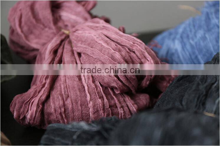 Korea Japan Fashion Ladies Solid Color Blank Plain Goffer Woven Linen Pashmina Shawl Scarf