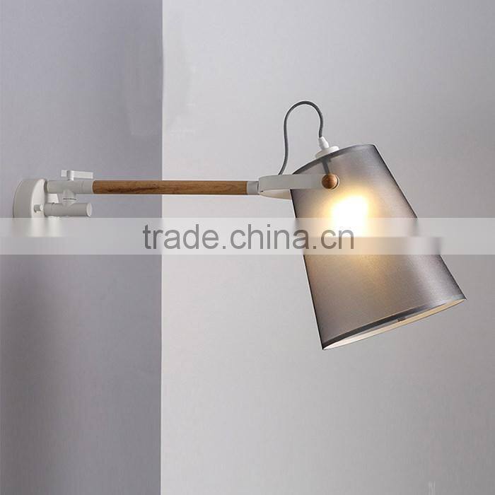 cloth fabric shade and wooden arm of wall light wall lamp with led E27 socket