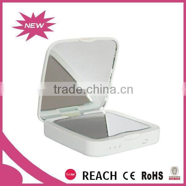 USB recharging lighted makeup pocket mirror with power bank / mobile power bank with lighted mirror