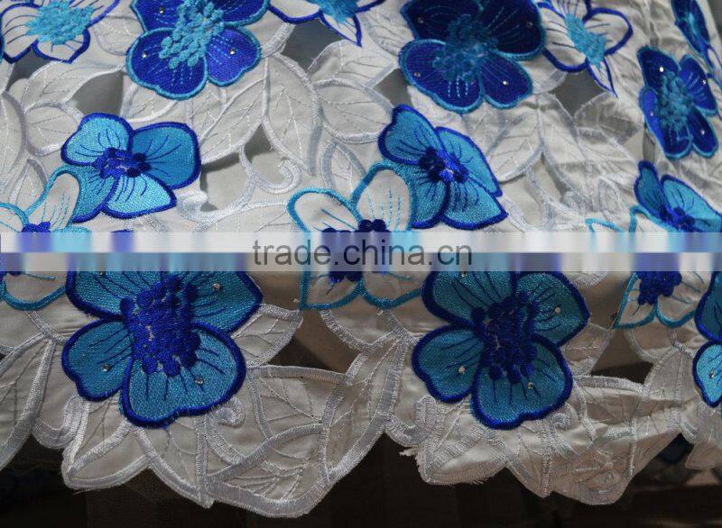 Latest design 100% polyester multicolour silk lace fabrics for party dress with a lot of stones