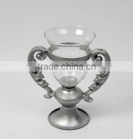chromed scroll metal candle holder w/hurricane glass