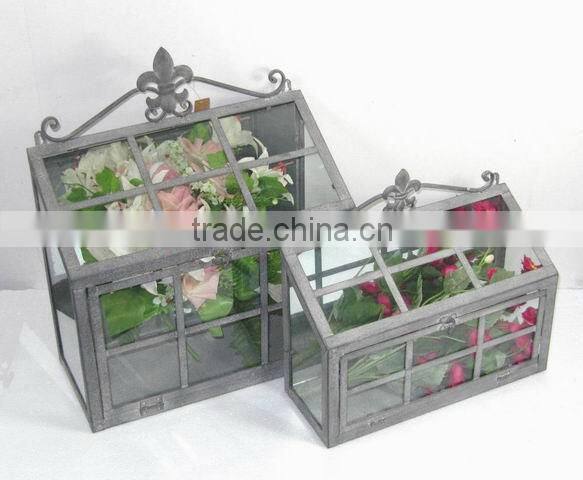 Vintage gray metal conservatory with glass for wholesale garden