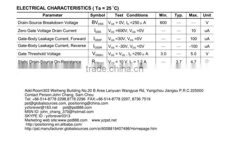 Drain-Source Voltage 600V ne22 mosfet transistor