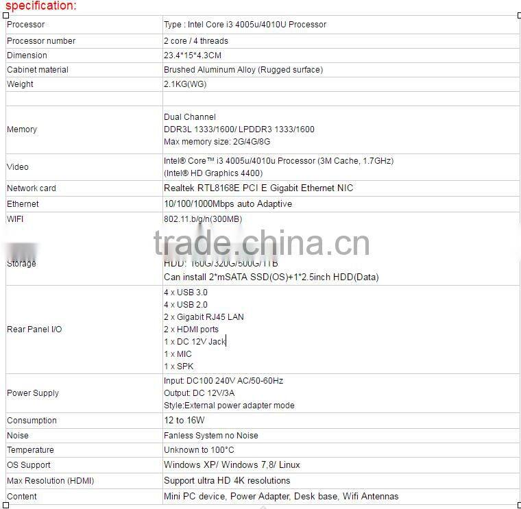 what is computer i3 Toshiba Fanless Mini PC with Intel dual Core i3 4010u 1.7G Intel HD4K resolution 2*MSATA+SATA