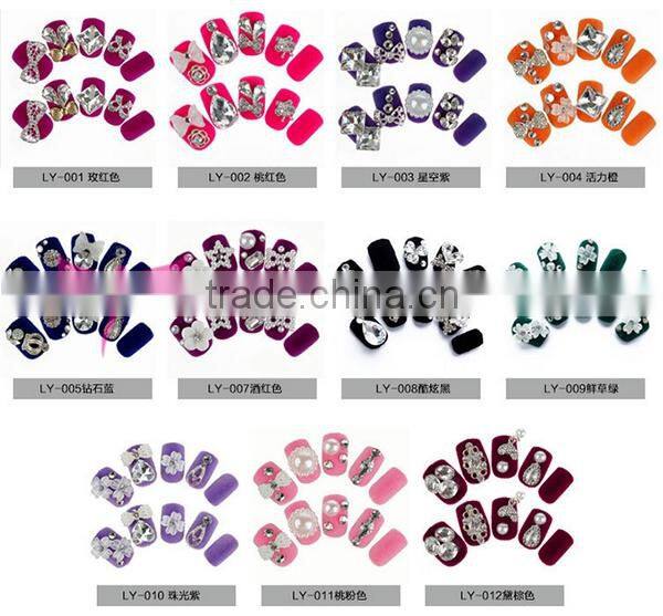Artificial fingernails designed nail art tips,art nail with velvet
