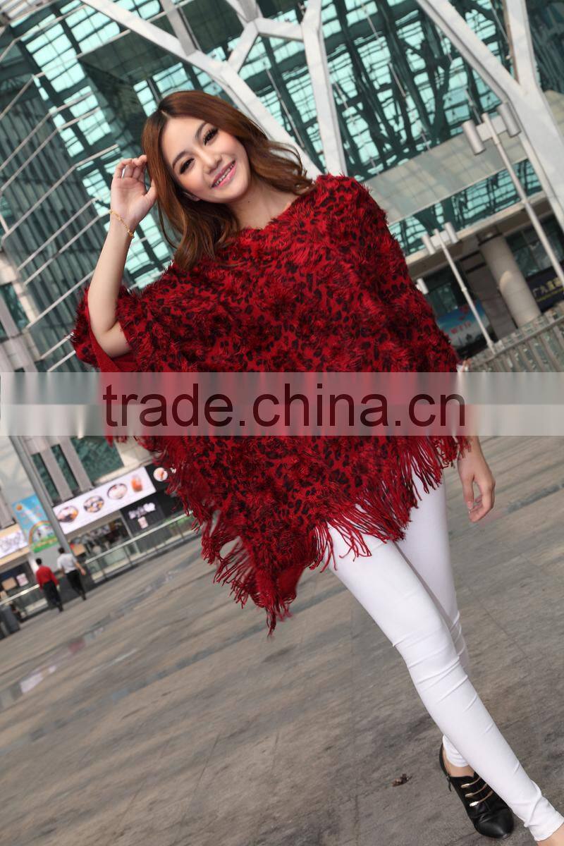 2015 new printing autumn winters v-neck tassel bat cape coat loose big sizes knitted shawl