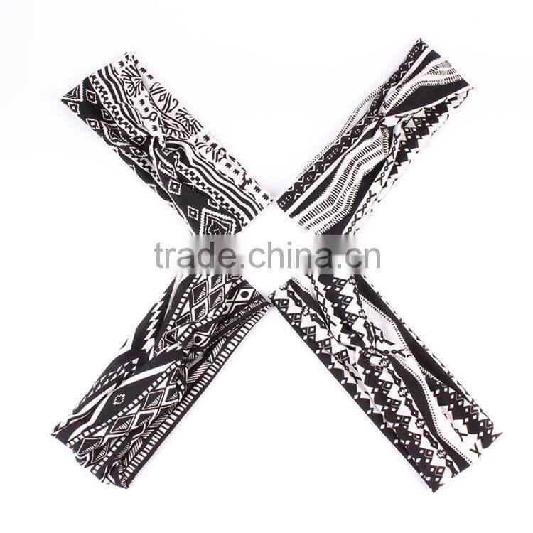 bohemian black white printing yoga sports head band