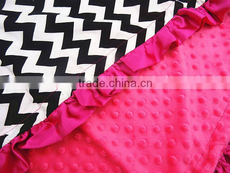 Personalized Black Chevron Hot Pink Ruffled Baby Blanket In Handmade