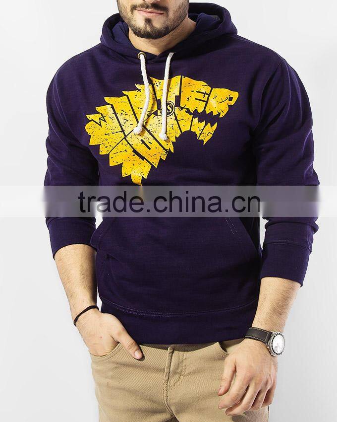 Fleece Plain Black Pullover Sweatshirt Hoody without Hood for Men