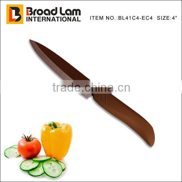 Beautiful design 4pcs Ceramic Color Knife set, brown/coffee color ABS+TPR coating handle, soft touch