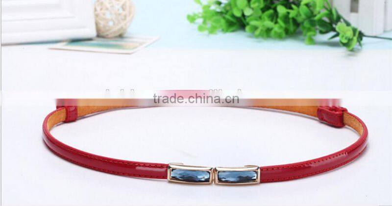 korea style simle fashion ladies and women small diamond buckle light color patent leather narrow waist belt for dress and