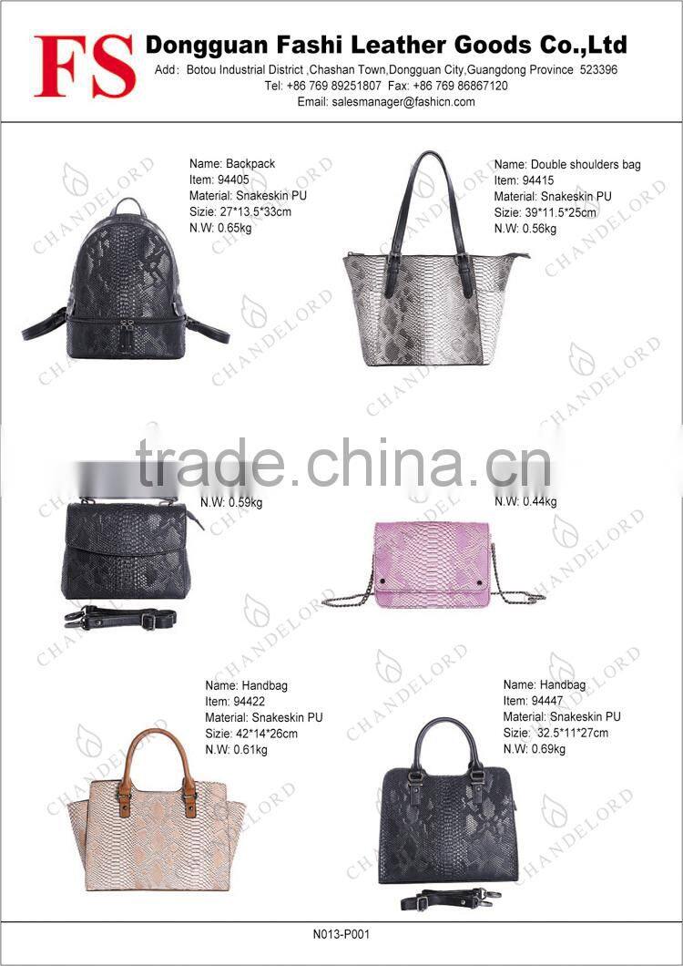 fashionable custom leather bag hot selling black snakeskin pu backpacks