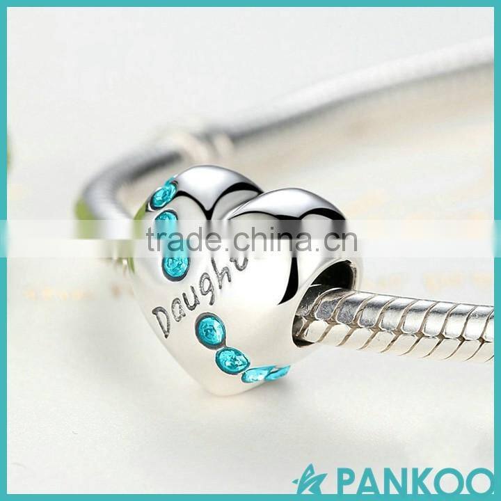 New Blue Crystals 925 Sterling Silver Daughter Heart Charms for Bracelet Jewelry Making Family Gift