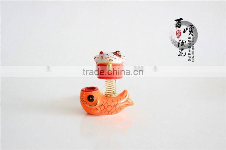 golden fish base ceramic lucky cat for car decoration Colors to choose fortune cat