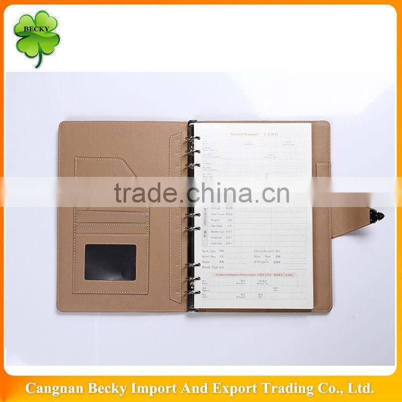 2015 High quality leather notebook with button closure