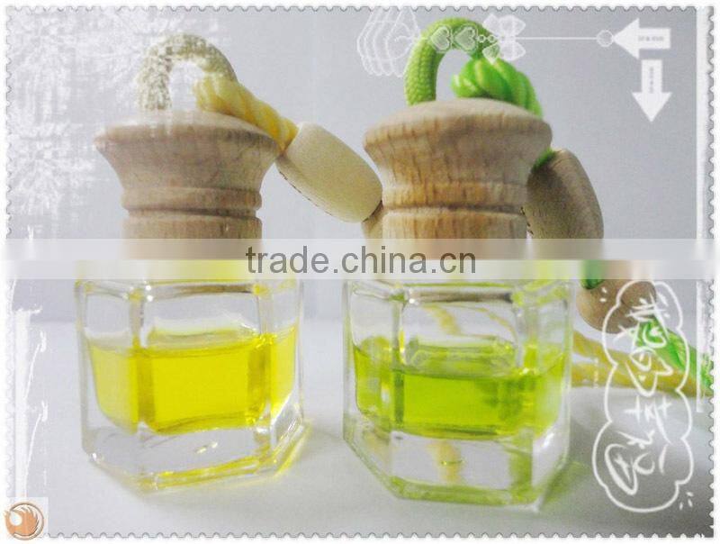 Hot Sale glass bottle hanging car perfume with wooden cap,Car Air Freshener