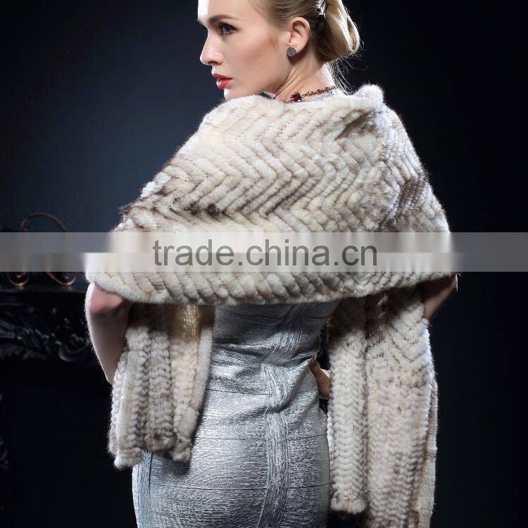 New Fashion Reall White Knitted Mink Fur Poncho for Fashion Ladies with Factory Price