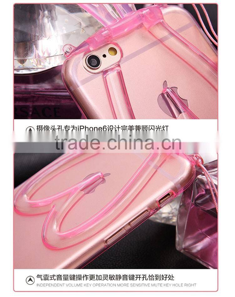 2016 New String Rabbit Ear Ultra Thin Transparent Silicone Kickstand TPU Case for iPhone 6 6S 4.7inch