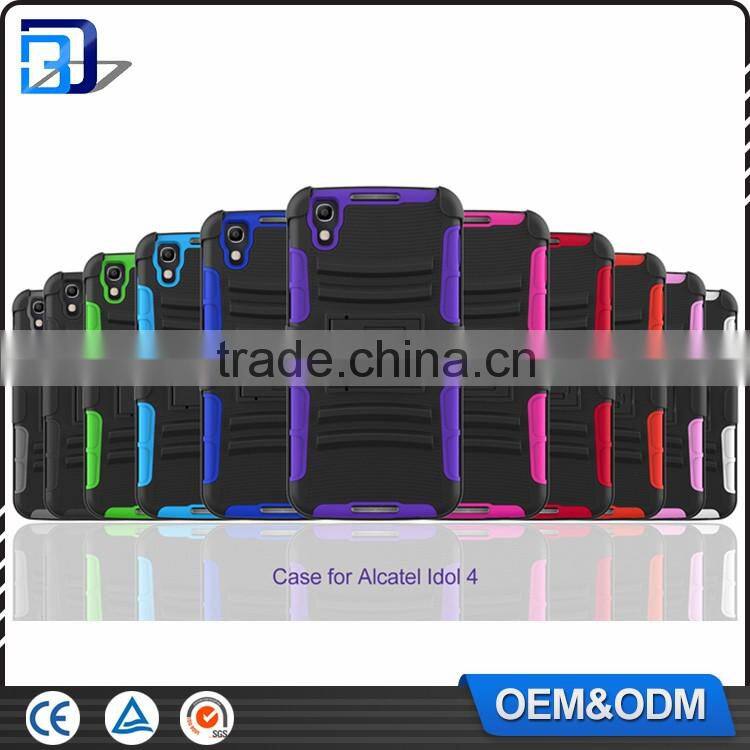 Top Selling 3 in 1 Silicone + PC Hybrid Kickstand Handy Outdoor Belt Clip Case For Alcatel One Touch Idol 4 Back Cover China