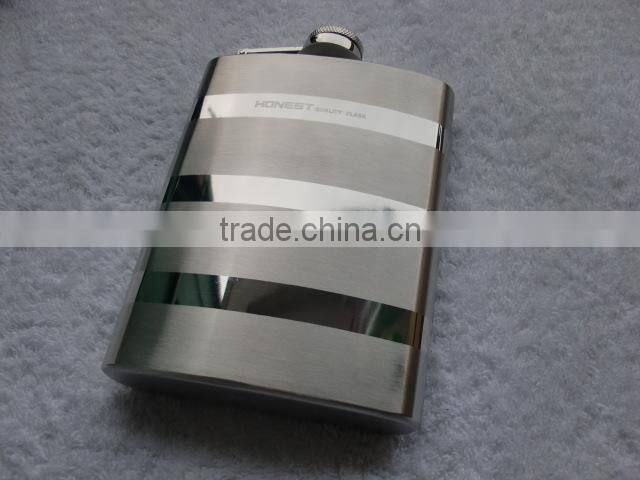 stainless steel hip flask mirror light + drawing senior flagon 8 ounces,wine pot