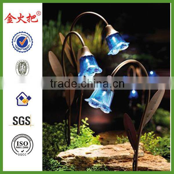 Decorative metal blue and green streaked stained glass butterfly stake
