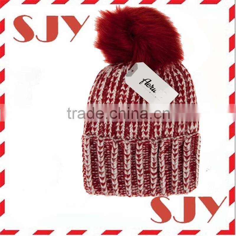 Custom Women's Thick Cable Knit Beanie Hat with Soft Faux Fur Pom Pom