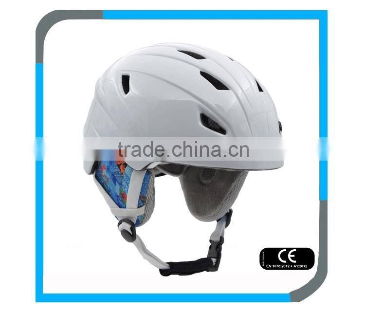 customize OEM in mould CE EN1077 white ski snow helmet with PC shell for kids and lady