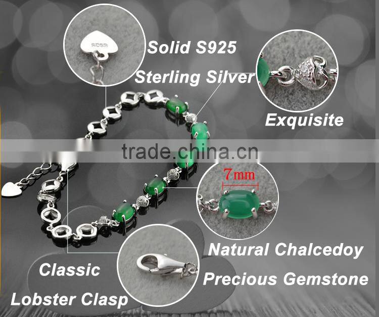925 sterling silver green chalcedony bracelet, Charm bracelets for women