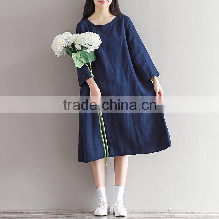 Fashion Autumn Loose Plus Size girl Maxi Dress Novelty Cotton Linen