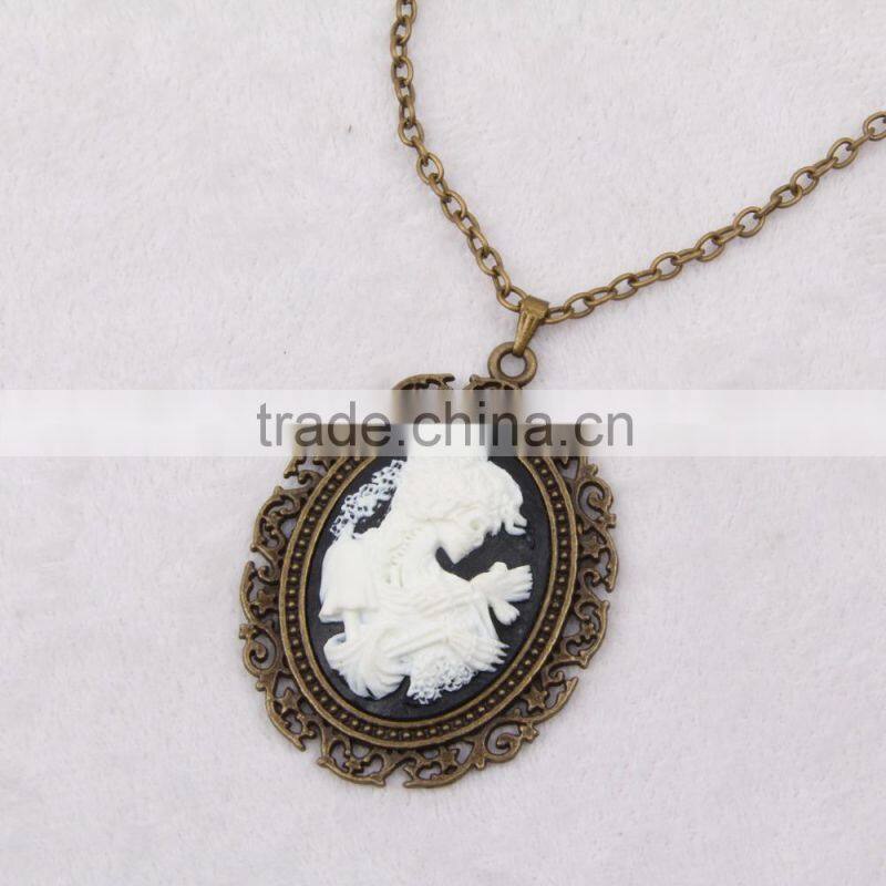 fashion jewelry necklace steampunk necklace skeleton silhouette bronze cameo pendant 2015 new made in China yiwu