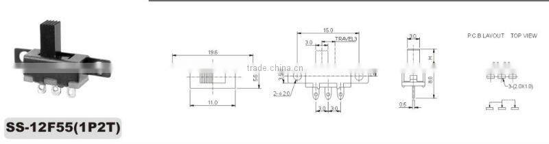 DIP 1p2t slide switch SS-12F55