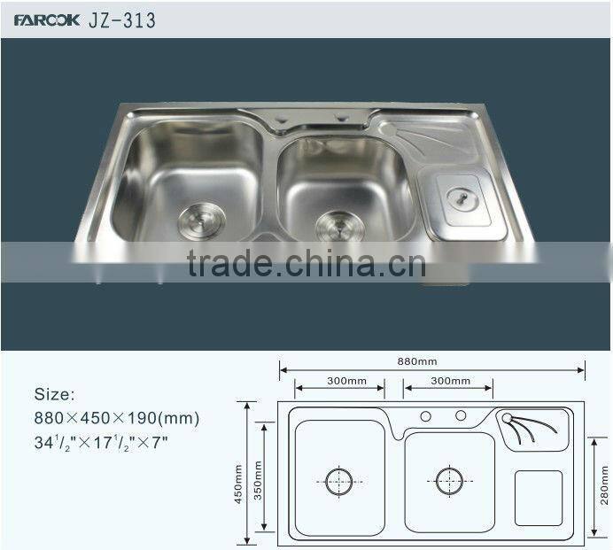 satin stainless steel kitchen sink with garbage can