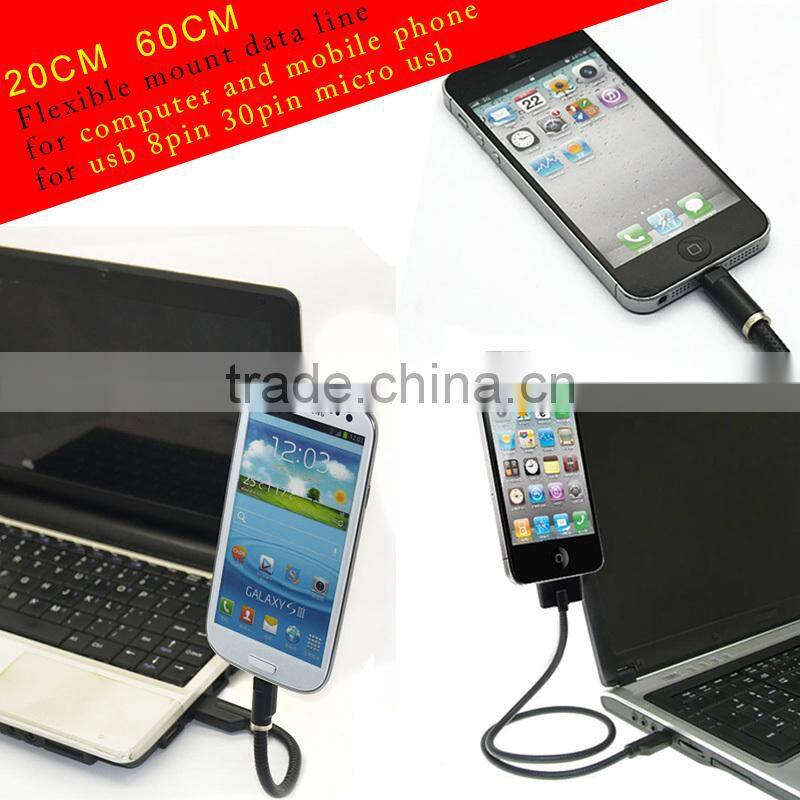 USB Flexible Mount USB Data Cable , USB flexible Tripod stand Cable Charger Micro for Galaxy S3 S4 Nexus 5 Lumia 60m 45m 20m