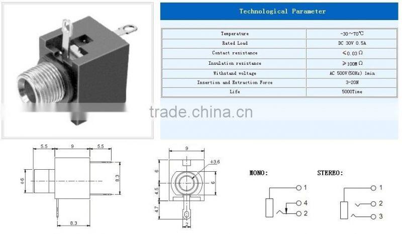 3F01M black plastic small panel mounted type 3.5mm audio jack