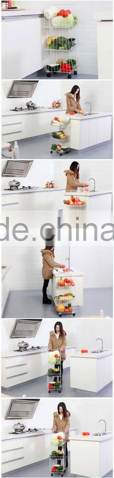 Kitchen Steel Wire Utility Cart Storage 3 Tier Shelf Rolling Wheels Basket