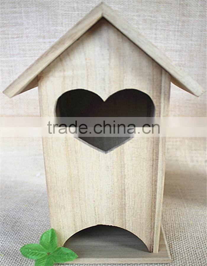 Handmade crafts wood room toy wooden bird nest packaging sticky window wood toys with heartshapeed window