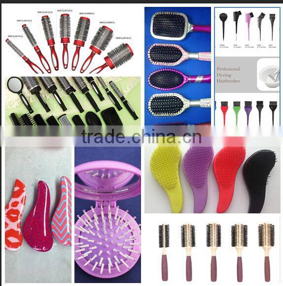 High quality round plastic foldable pocket compact decorative mirror with hair brush