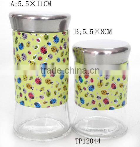 decoratation metal coating cylinder glass spice jars with SS lid
