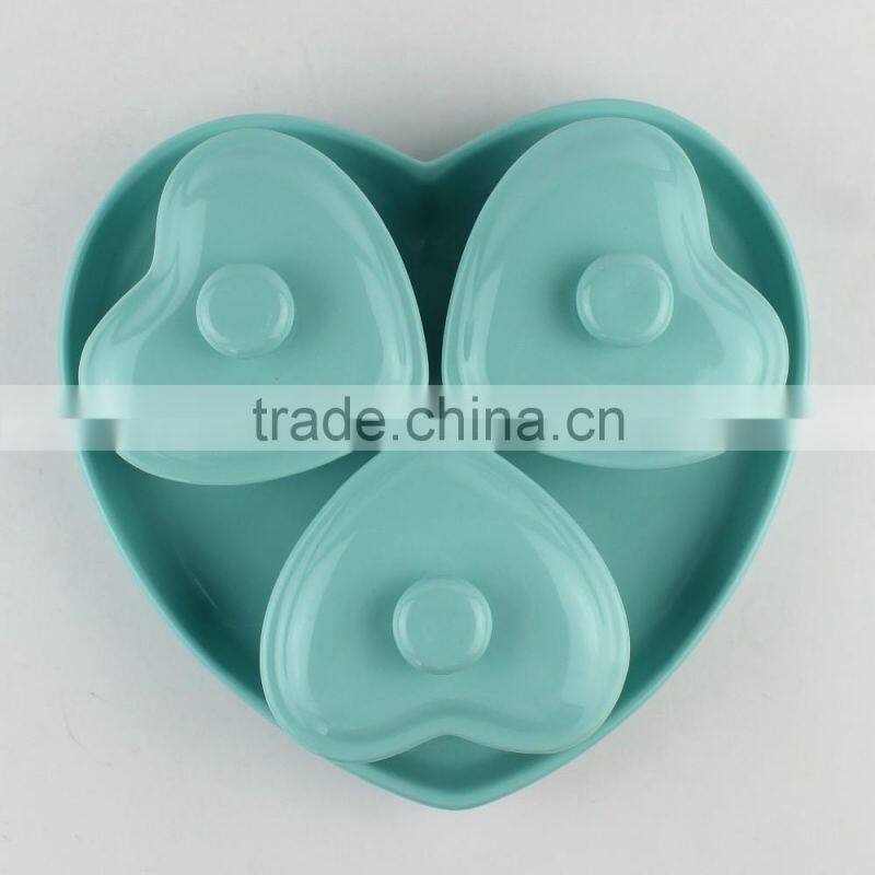 set of three heart shape stoneware mini casserole