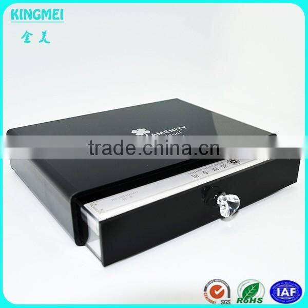 Hotel supplies new fashion design elegant black plexiglass mini acrylic square favor box with drawers
